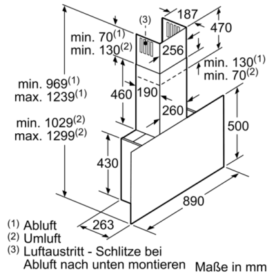 Siemens LC97FLP20 Wandhaube Glas weiß 90cm EEK:A