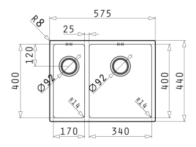 Pyramis Astris (57,5x44) 2B Einbauspüle flächenbündig Edelstahl poliert 101031201 101031101