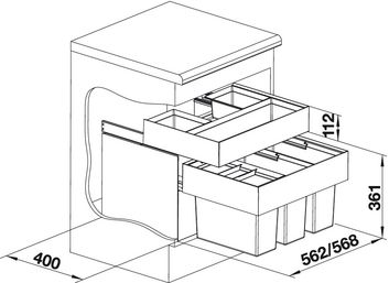 Blanco Select 60/3 Orga mit Organisationsschublade 3x15l Eimer 518726
