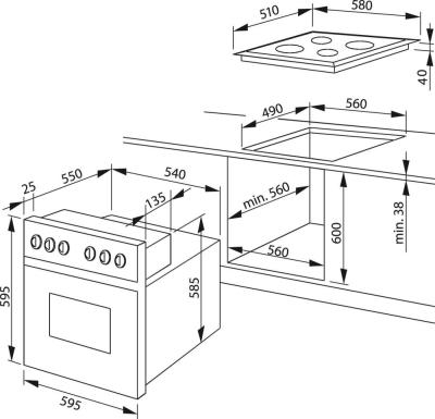 Amica EHE 932 000 E Einbau-Herdset Edelstahlmulde EEK:A