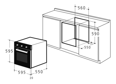 Pyramis 60IN 1007 Einbau-Backofen schwarzes Glas EEK:A 034006801