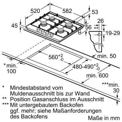 Neff T26DS49N0D (TDS 2649 N) Gas-Kochfeld Edelstahl 60cm autark 