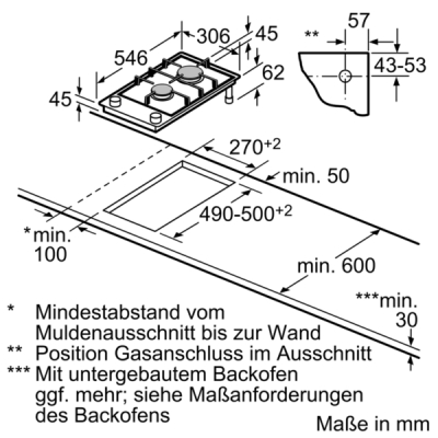 Neff N23TA29N0D (NTA 2329 N) Domino Gaskochfeld Glaskeramik 30cm autark