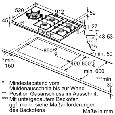 Siemens ER9A6SD70D Gas-Kochfeld Glas Facette autark 90cm