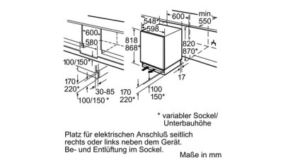 Siemens KU15LADF0 Unterbau-Kühlschrank weiß EEK:F