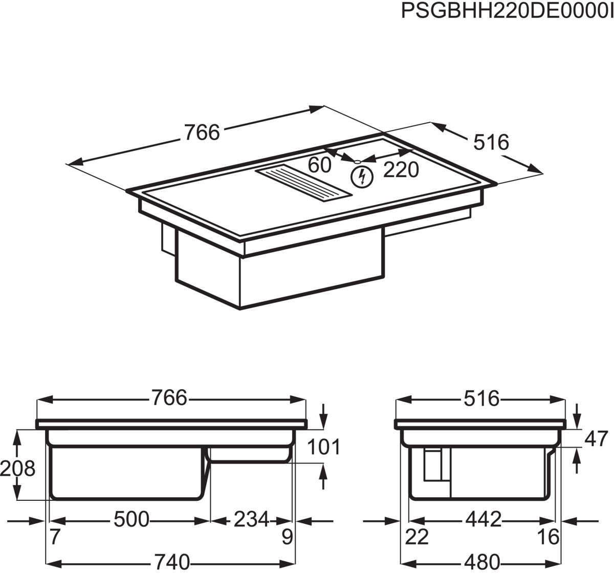 AEG COLI84FHXB Induktion Muldenlüfter Umluft 80cm EEK:A+