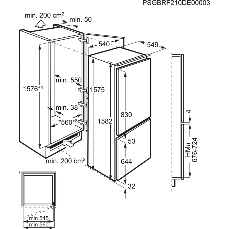 AEG OS5S161ES Einbau-Kühlgefrierkombination LowFrost Schlepptür EEK:E