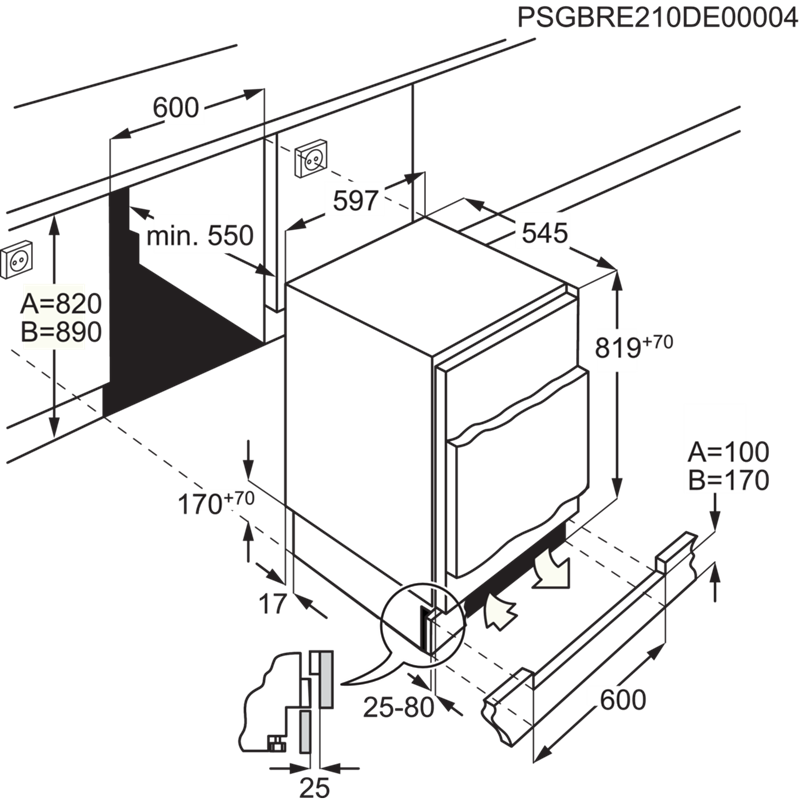 AEG OSK6I82EF Unterbau-Kühlschrank Festtür EEK:E