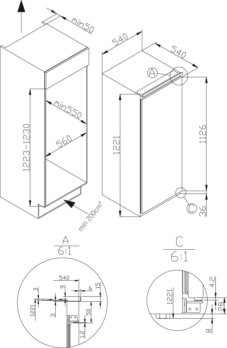 Amica EVKSS 352 220 Einbau-Kühlschrank Schlepptür 122,6cm EEK:E