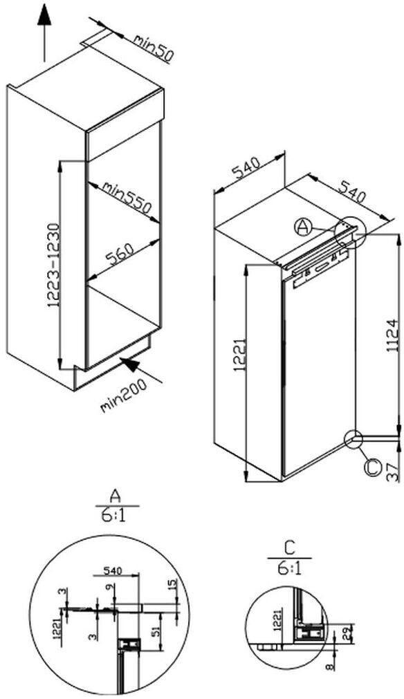 Amica EVKSX 352 230 Einbaukühlschrank Festtür 122,6cm EEK:E