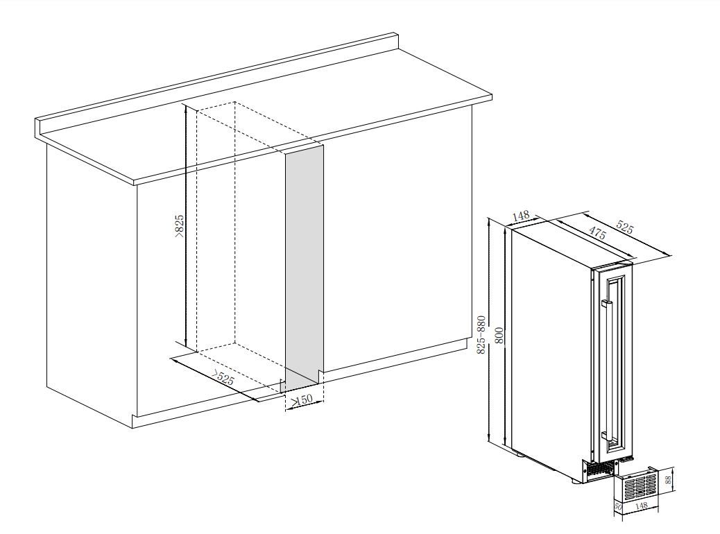 Amica WK 341 101 E Einbau-Weinkühler Edelstahloptik EEK:G