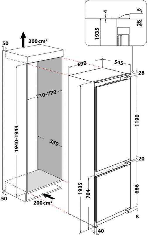 Bauknecht B70 400 2 Einbau-Kühlgefrierkombination EEK:E