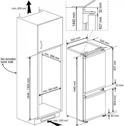 Beko BCSA240K4SN Einbau-Kühlgefrierkombi Nische 145cm Schlepptür EEK:E 