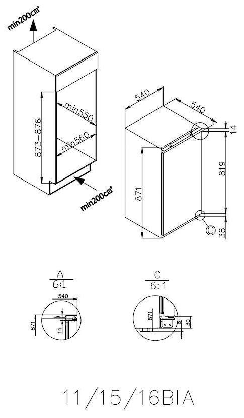 Candy CBO 150 NE/N Einbau-Kühlschrank weiß EEK:F