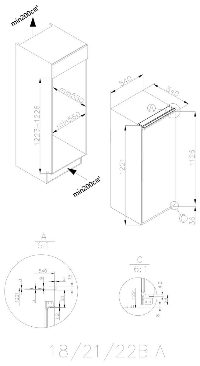 Candy CIO 225NE Einbau-Kühlschrank EEK:F