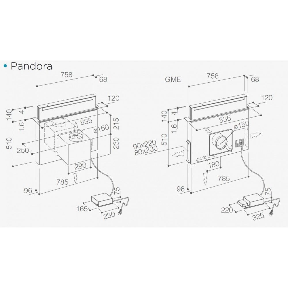 Elica PANDORA GME BL/A/90 BLACK Tischhaube schwarz ohne Motor 90cm PRF0120981