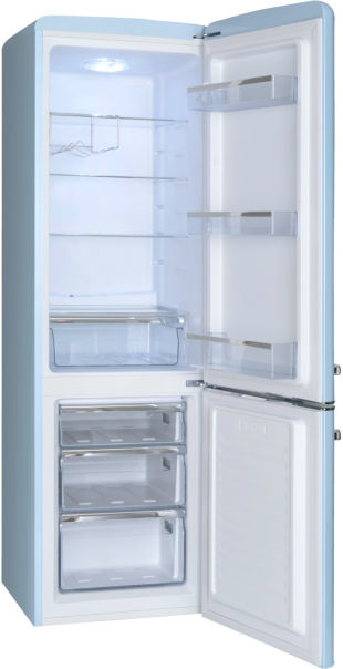 Amica KGCR 387 100 L Kühlgefrierkombi Retro hellblau 181cm EEK:E Amica KGCR 387 100 L Kühlgefrierkombi Retro hellblau 181cm EEK:E