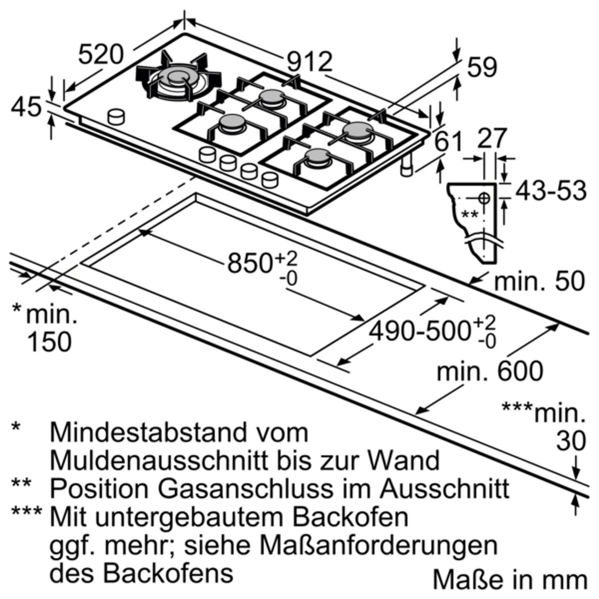 Siemens ER9A6SB70 Gaskochfeld autark 90cm Glas schwarz
