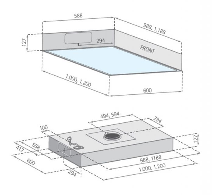 Silverline QUD 124 Quadra 120x60 Deckenhaube externer Motor EEK:C